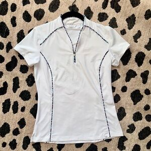 Lady Hagen White Golf Top | XS | Colorful Trim | Zip Neck